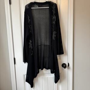 Added Dimensions Women’s 1X Black Open Front Cardigan Casual Layer Open Knit